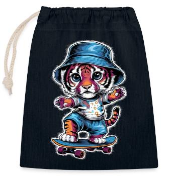 Tiger auf Skateboard Skater Skateboarding für - Verschließbarer Geschenkbeutel aus Baumwolle (25x30cm) - Navy - Vorne