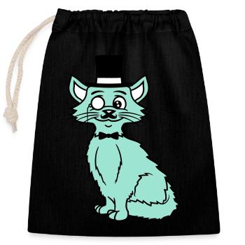 Sir Katze Gentleman Zylinder Monokel Reicher Herr - Verschließbarer Geschenkbeutel aus Baumwolle (25x30cm) - Schwarz - Vorne