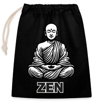 Mönch sitzt in Meditation - ZEN Design - Verschließbarer Geschenkbeutel aus Baumwolle (25x30cm) - Schwarz - Vorne