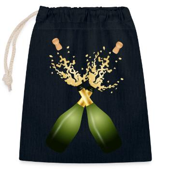 Two bottles of sparkling wine – for New Year's Eve & Party - Closable cotton gift bag (25x30cm) - navy - Front