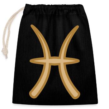 Pisces Zodiac Symbol Two Tone Golden - Closable cotton gift bag (25x30cm) - black - Front