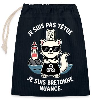 Je Suis Pas Têtue Hermine Bretonne Humour Bretagne - Sac cadeau en coton avec cordon (25 x 30 cm) - bleu marine - Devant