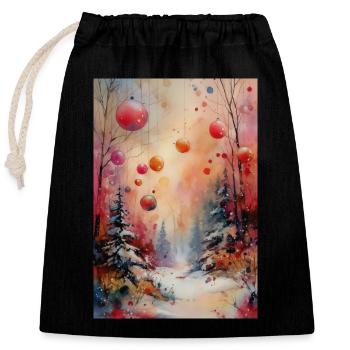 Ornements d’hiver aquarelle dans la forêt - Sac cadeau en coton avec cordon (25 x 30 cm) - noir - Devant