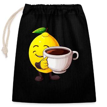 Zitrus-Kaffeezeit: Kawaii Zitrone genießt den - Verschließbarer Geschenkbeutel aus Baumwolle (25x30cm) - Schwarz - Vorne