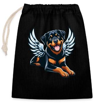 Süßer Rottweiler Engel Comic-Stil - Verschließbarer Geschenkbeutel aus Baumwolle (25x30cm) - Schwarz - Vorne
