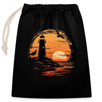 Möwe Seevogel Leuchtturm Sunset - Verschließbarer Geschenkbeutel aus Baumwolle (25x30cm) - Schwarz - Vorne