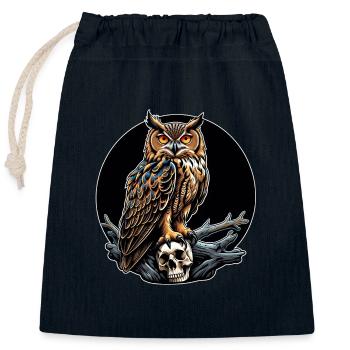 Owl sitting on sculls - Closable cotton gift bag (25x30cm) - navy - Front
