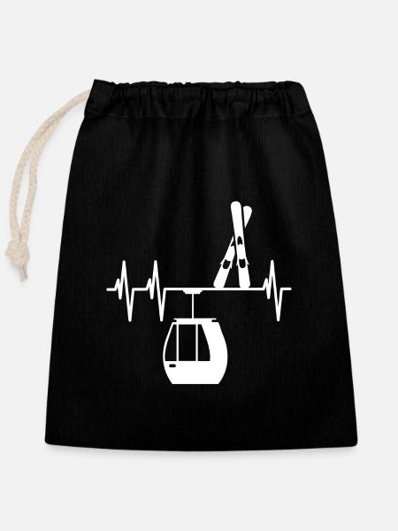 Ski Heartbeat light design - Closable cotton gift bag (25x30cm) - black