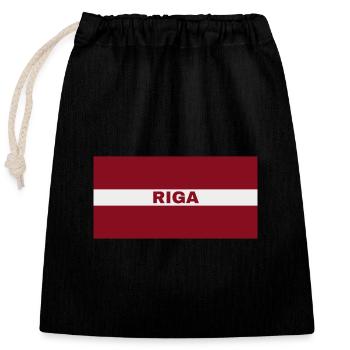Riga City in Latvian Flag - Closable cotton gift bag (25x30cm) - black - Front