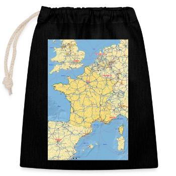 Carte de la France avec les villes, les routes, les rivières, les lacs - Sac cadeau en coton avec cordon (25 x 30 cm) - noir - Devant
