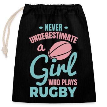 Rugby Player Girls - Closable cotton gift bag (25x30cm) - black - Front