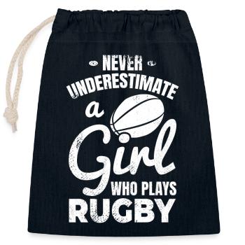 Ne sous-estimez jamais une rugbyseuse - Sac cadeau en coton avec cordon (25 x 30 cm) - bleu marine - Devant