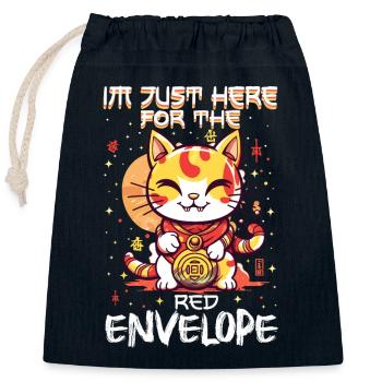 Chat porte-bonheur du Nouvel An chinois juste ici pour le - Sac cadeau en coton avec cordon (25 x 30 cm) - bleu marine - Devant