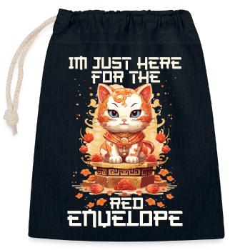 Chat porte-bonheur du Nouvel An chinois juste ici pour le - Sac cadeau en coton avec cordon (25 x 30 cm) - bleu marine - Devant