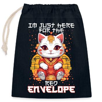Chat porte-bonheur du Nouvel An chinois juste ici pour le - Sac cadeau en coton avec cordon (25 x 30 cm) - bleu marine - Devant