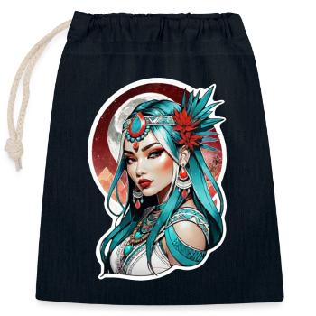 Indische Prinzessin - Aztek - Verschließbarer Geschenkbeutel aus Baumwolle (25x30cm) - Navy - Vorne