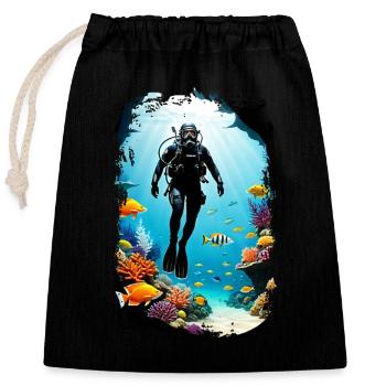 plongée sous marine - Sac cadeau en coton avec cordon (25 x 30 cm) - noir - Devant