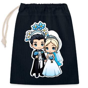 just married - pour mariage - Sac cadeau en coton avec cordon (25 x 30 cm) - bleu marine - Devant