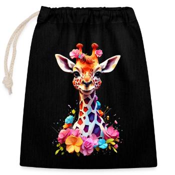 Giraffe V1 24 02 - Verschließbarer Geschenkbeutel aus Baumwolle (25x30cm) - Schwarz - Vorne
