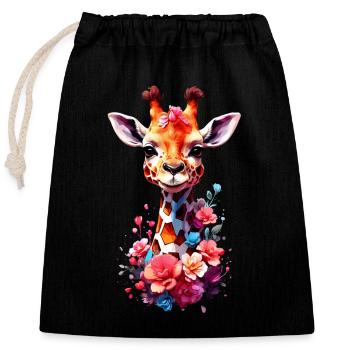 Girafe V1 24 09 - Sac cadeau en coton avec cordon (25 x 30 cm) - noir - Devant