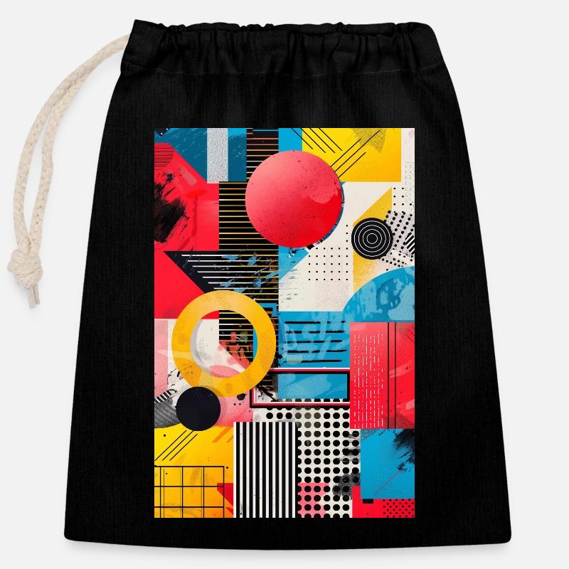 Retro Style - Abstrakte Formen - Verschließbarer Geschenkbeutel aus Baumwolle (25x30cm) - Schwarz