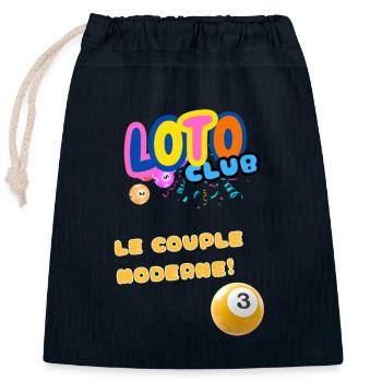 LOTO - BINGO - 3 - LE COUPLE MODERNE - Sac cadeau en coton avec cordon (25 x 30 cm) - bleu marine - Devant