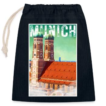 München Vintage Reiseposter mit der Frauenkirche - Verschließbarer Geschenkbeutel aus Baumwolle (25x30cm) - Navy - Vorne