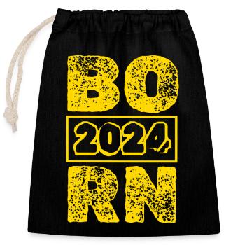 Born 2024 - Closable cotton gift bag (25x30cm) - black - Front