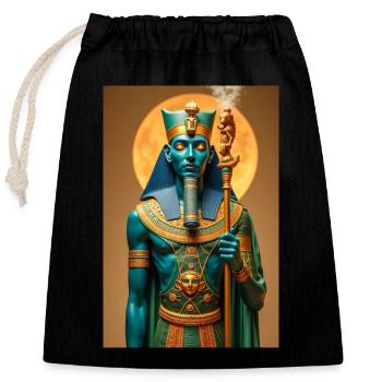 Ptah, blauhäutiger Gott, hält ein Zepter in der Hand, glühend - Verschließbarer Geschenkbeutel aus Baumwolle (25x30cm) - Schwarz - Vorne