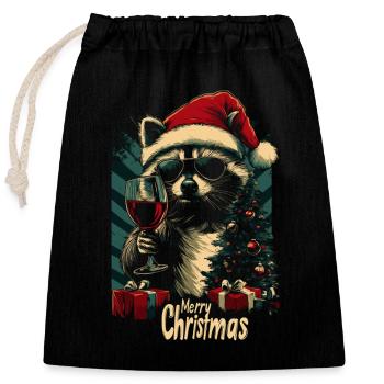 Weihnachten Wein Waschbär - Verschließbarer Geschenkbeutel aus Baumwolle (25x30cm) - Schwarz - Vorne