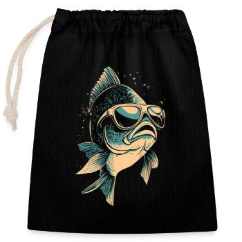 Fun fish for anglers - Closable cotton gift bag (25x30cm) - black - Front