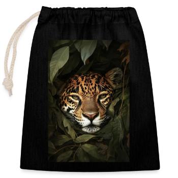 Jaguar Hidden in the Jungle - Closable cotton gift bag (25x30cm) - black - Front