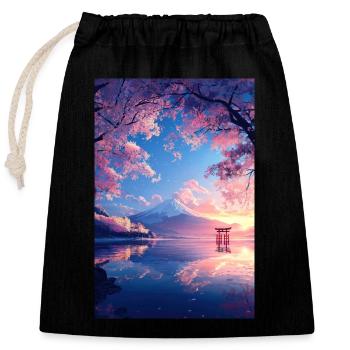 Vue tranquille sur le mont Fuji - Sac cadeau en coton avec cordon (25 x 30 cm) - noir - Devant