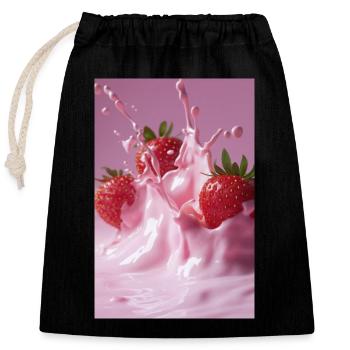 Erdbeeren in Pink Splash - Verschließbarer Geschenkbeutel aus Baumwolle (25x30cm) - Schwarz - Vorne