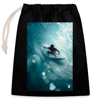 Surfer fährt das perfekte Fass - Verschließbarer Geschenkbeutel aus Baumwolle (25x30cm) - Schwarz - Vorne