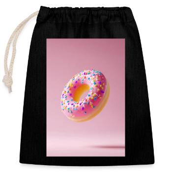 Délice de beignet givré rose - Sac cadeau en coton avec cordon (25 x 30 cm) - noir - Devant