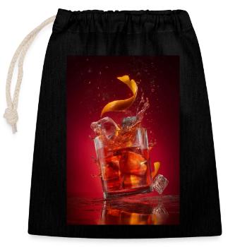 Spritziger Negroni-Cocktail - Verschließbarer Geschenkbeutel aus Baumwolle (25x30cm) - Schwarz - Vorne