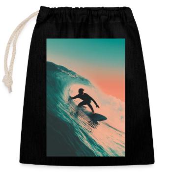 Sunset Wave Surfing - Closable cotton gift bag (25x30cm) - black - Front