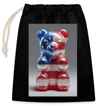 Gummibärchen mit amerikanischer Flagge - Verschließbarer Geschenkbeutel aus Baumwolle (25x30cm) - Schwarz - Vorne