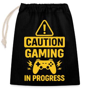 Warning Gaming In Progress  - Closable cotton gift bag (25x30cm) - black - Front