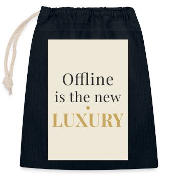 Offline is the New Luxury – Minimal Design - Verschließbarer Geschenkbeutel aus Baumwolle (25x30cm) - Navy - Vorne