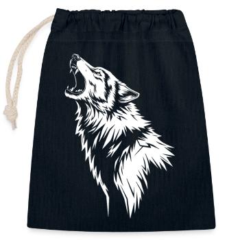 Loup Hurlant en Silhouette - Sac cadeau en coton avec cordon (25 x 30 cm) - bleu marine - Devant