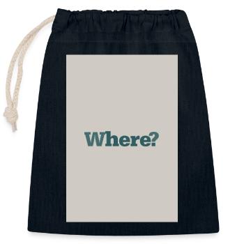 Où ? – Art mural typographique en style minimaliste - Sac cadeau en coton avec cordon (25 x 30 cm) - bleu marine - Devant
