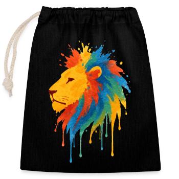 Lion sauvage coloré - Art couleurs Pop - Sac cadeau en coton avec cordon (25 x 30 cm) - noir - Devant