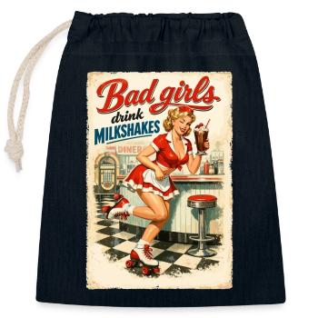 Pin-up bad girls boivent des milkshakes : style diner des années 50 - Sac cadeau en coton avec cordon (25 x 30 cm) - bleu marine - Devant