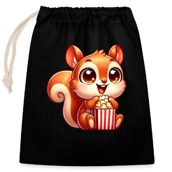 Süßes Eichhörnchen mit Popcorn Cartoon - Verschließbarer Geschenkbeutel aus Baumwolle (25x30cm) - Schwarz - Vorne
