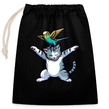 Cute Cat Budgie Friends Pets - Closable cotton gift bag (25x30cm) - black - Front