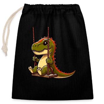 Pensive T-Rex on Playground Swing - Closable cotton gift bag (25x30cm) - black - Front
