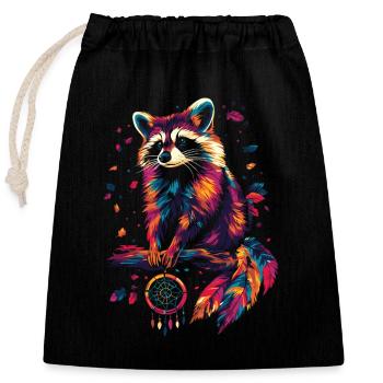 Raccoon with Dream Catcher - Closable cotton gift bag (25x30cm) - black - Front