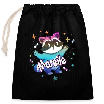 Mareile - Schöner Mädchen Name mit süßem Waschbär - Verschließbarer Geschenkbeutel aus Baumwolle (25x30cm) - Schwarz - Vorne